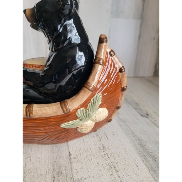 Ceramic black bears fishing couple canoe boat - Picture 6 of 12